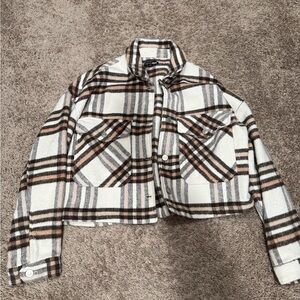 Fashion Nova Plaid Utility Jacket - Black, White, Brown